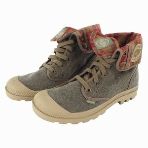 Palladium Women's Pallabrouse Baggy Boots w/Plaid Fold-Over Cuffs (Gray w/Plaid)